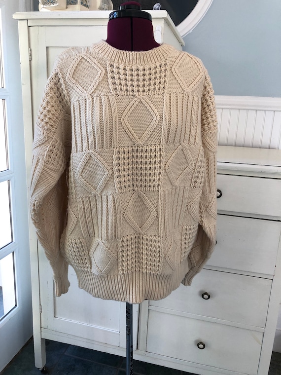 Vintage Cream Sweater | Patchwork Acrylic Jumper | - image 5