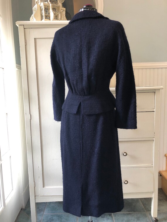 1960s 60s 1950s 50s Navy Blue Boucle Nipped Waist… - image 6