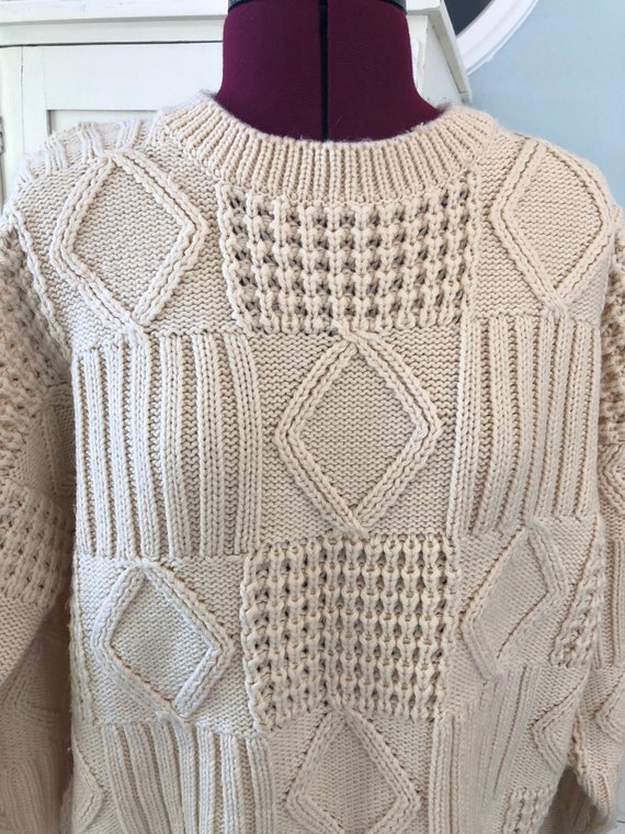 Vintage Cream Sweater | Patchwork Acrylic Jumper | - image 6