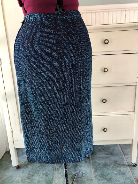 Blue Metallic Skirt - Vintage Blue Skirt - Metalli
