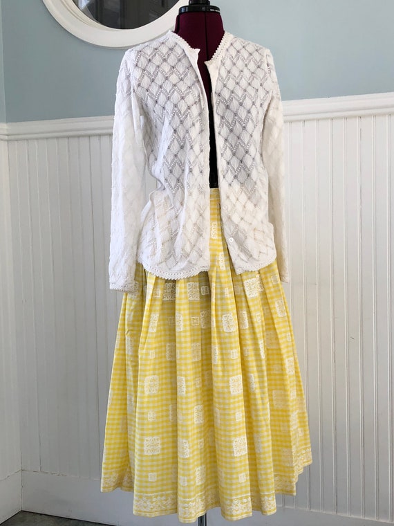 Vintage 50s Gingham Skirt / 1950s Yellow Gingham … - image 1