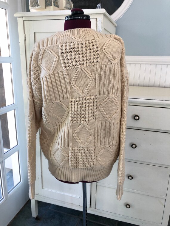 Vintage Cream Sweater | Patchwork Acrylic Jumper | - image 8