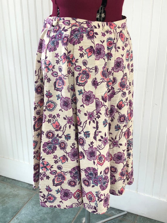 1950's Floral Print Linen Skirt M