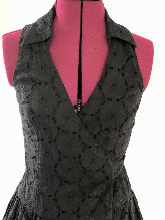 Vintage Black Wrap Cotton Eyelet Dress