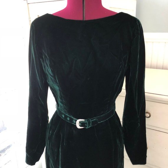 1960's Vintage Green Velvet Long Sleeved Cocktail… - image 4