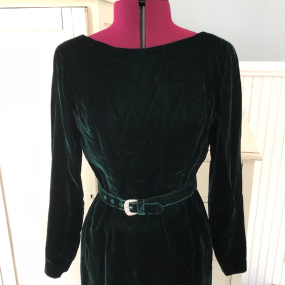 1960's Vintage Green Velvet Long Sleeved Cocktail… - image 9