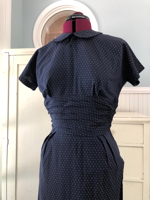 Marion Navy Blue Swiss Dot Dress 1950s