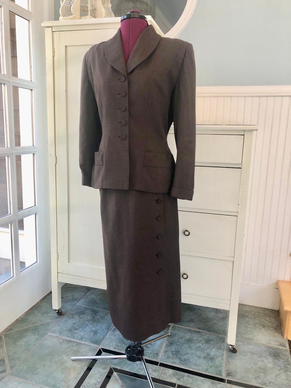 Vintage 1940s Suit - Sharp Cool Brown Wool Post W… - image 1