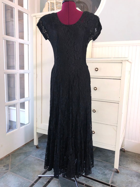 Vintage Black Lace Dress 90s does 30s dress Nosta… - image 1