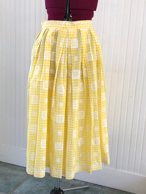 Vintage 50s Gingham Skirt / 1950s Yellow Gingham … - image 2