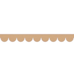 May include: A brown scalloped border trim. This trim is made of paper and has a scalloped edge.