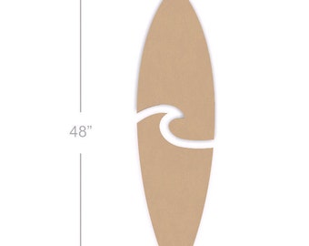 48 Inch Wooden Surfboard Wall Art - Two Pieces-  MDF Wood Surfboard Cutout Shape - Surf art - Ready to paint