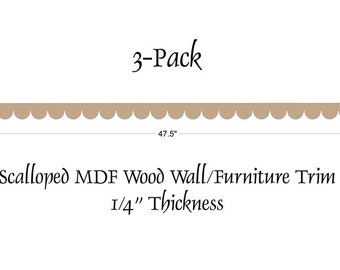 3-Pack of Unfinished Scalloped Molding Trim, MDF Wood 47.5" x 2" x .25"