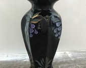 Vintage Fenton Hand Painted Black Glass Vase Ruffled Glass 7565 Signed by Michael Fenton Rare