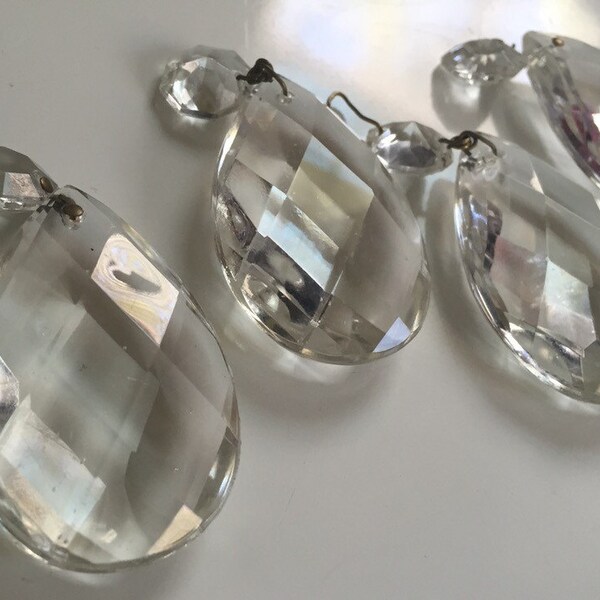 4 Large Crystal Chandelier Teardrops, Vintage Chandelier Crystals, Jewelry Pendants, Repurpose, Refurbish, Chandelier Repair