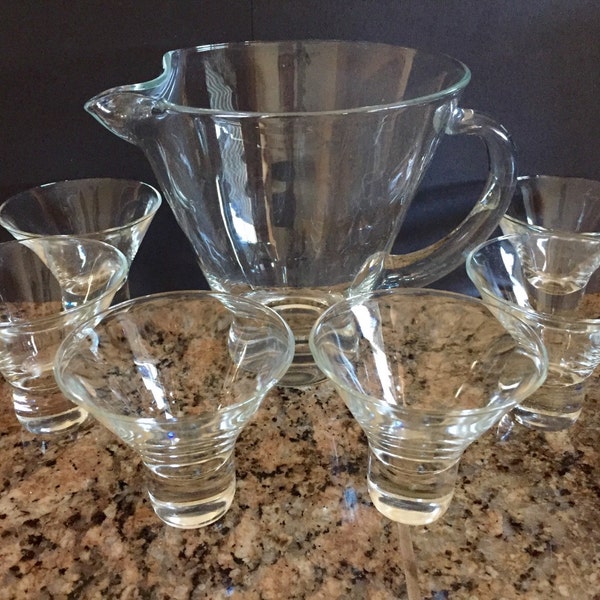 Vintage Six Glass and Pitcher Martini Set