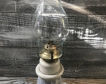 Vintage Stoneware Oil Lamp Pottery Kerosene Lamp with Glass Shade