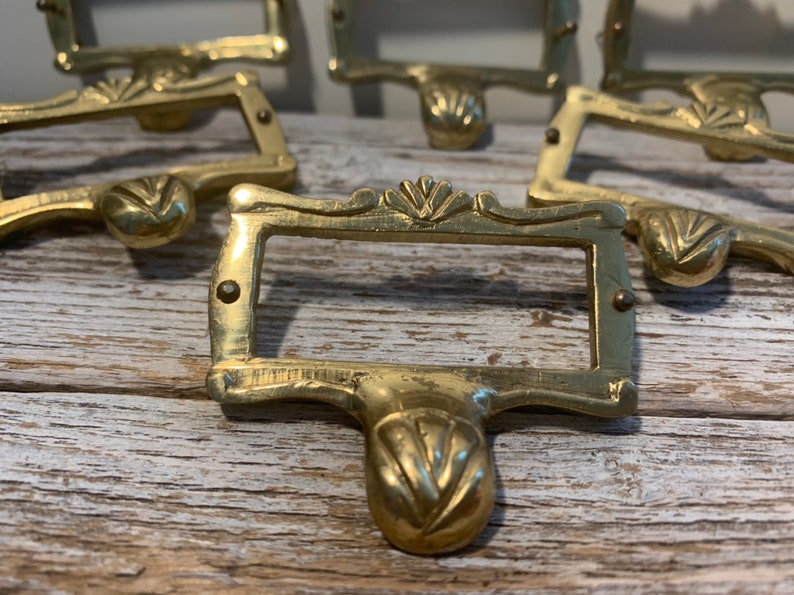 6 Solid Brass File Label Holder Desk Drawer Pulls Card Catalog Etsy