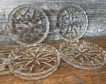 4 Beautiful Vintage Crystal Glass Starburst/Sunburst Glass Coasters