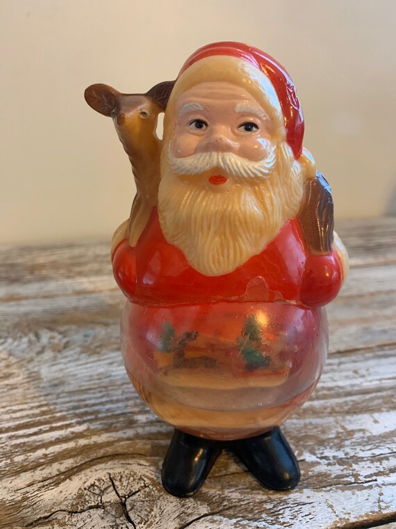 Vintage Santa Snow Globe Deer Sleigh Reindeer Christmas Trees Etsy