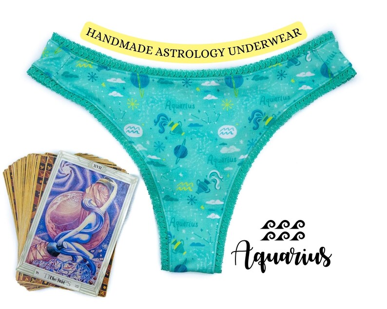Zodiac Astrology Underwear Aquarius Zodiac Sign Panties Thong Green