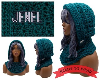 Pine Green Chunky Crochet Hoodie Soft Cozy Hooded Cowl  display picture 1