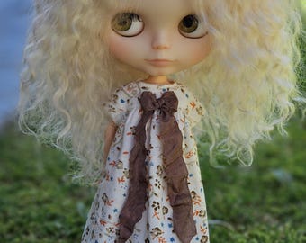Blythe Doll Floral Dress with Brown Bow