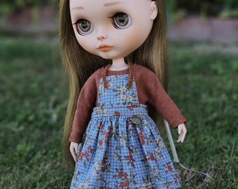 Blythe Doll Rust Colored Linen Dress and Apron