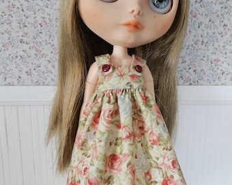 Blythe Doll Floral Summer Dress with Burgundy Trim