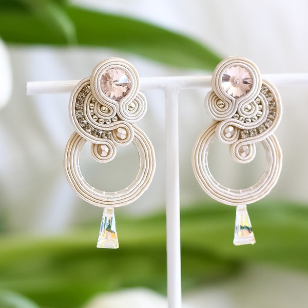 Soutache wedding wedding earrings Valentina with Swarovski crystals