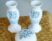 Porcelain Dresser Set -Hand Painted Trinket Box and Pair of Candle Holders - Collezione Galileo Vintage Home Décor, Gift for Her
