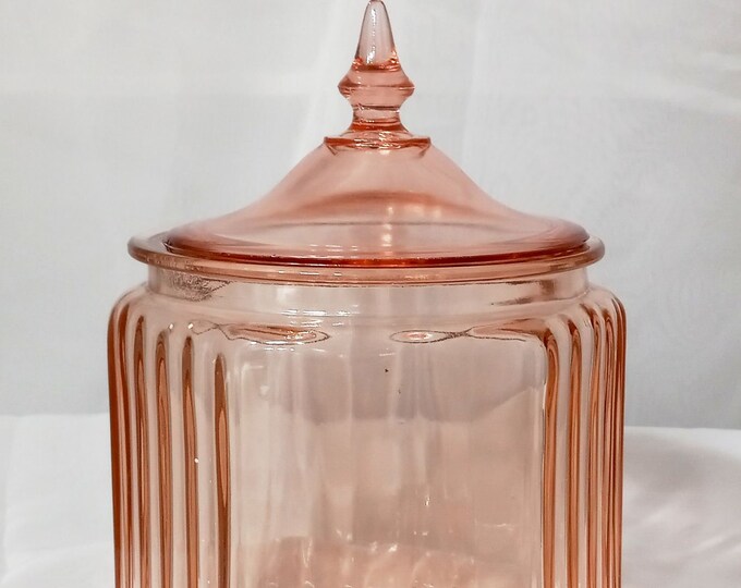 Cookie Jar in Pink Depression Glass Cookie Jar With Pointed Finial