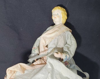 German Bisque Doll Pieces with Hand Made Clothing - Vintage Doll OOAK - Blonde Molded Hair 8" Doll with Soft Body and Bisque Face and Feet