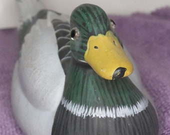 Vintage Duck Figurine Appears to be Wood, Hand Painted Tiny Duck - Yellow Beaked Duck Figurine - Rustic Décor, Man Cave Décor, Gift for him