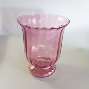 7" Flower Vase Cranberry by PILGRIM GLASS, Mid Century Art Glass, Pink Glass Vase or Candle Holder on Short Pedestal, Exquisite Home  Décor
