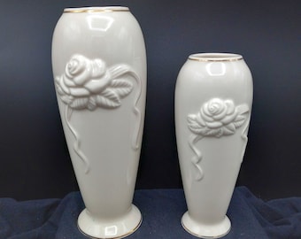 Lenox Bud Vases, Rosebud Collection, Cream Sculpted Rose Bloom Bud Vases with Gold Trim, Home  Décor, Vintage Collectible Slender Vases