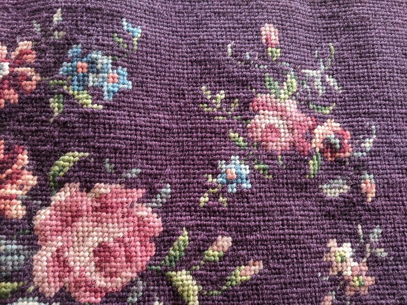 Vintage Hand Made Needlepoint Floral Piano Bench Cover Wall Etsy