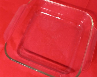 Pyrex 2 Quart Clear Square Baking Dish Number 222-R,  8 1/2 by 8 1/2 Casserole Dish With Tab Handles, Brownie Baking Dish - Vintage Pyrex