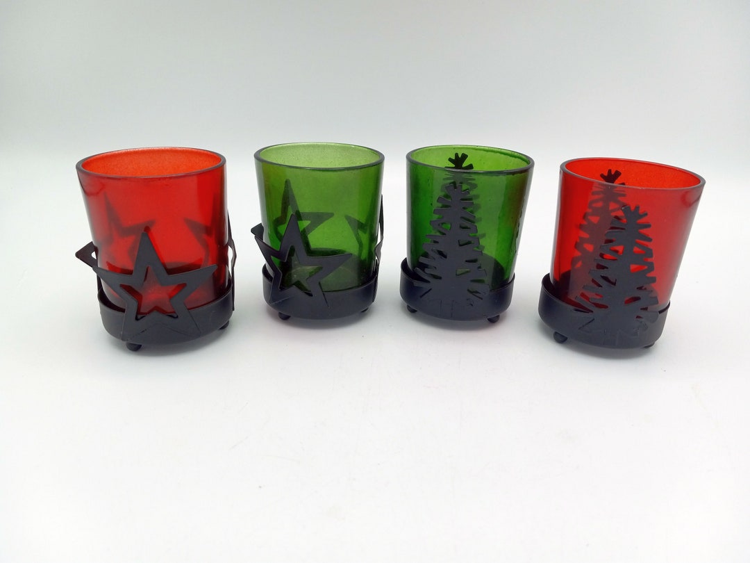 Christmas Votive Candle Holders Set of 4 Glass and Wrought Etsy