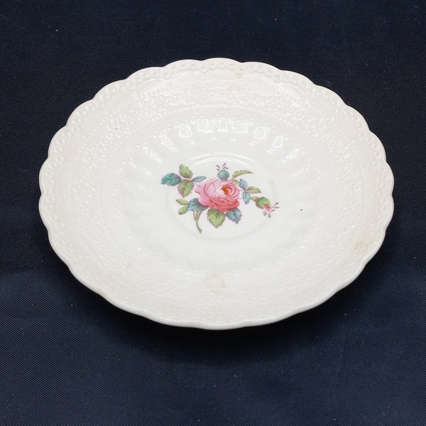 Spode Jewel Copeland Dessert Dish - Spode's Billingsley Rose Saucer - Pink Rose on Embossed Saucer - Light Ivory Tea Party Dessert Plate