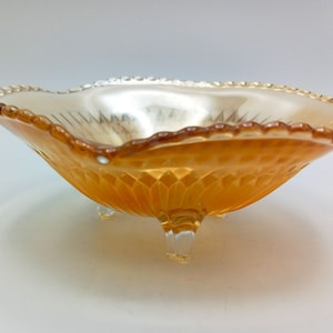 Amber Iridescent Depression Glass Bowls - 3 Footed Open Candy Dish by JEANNETTE - Anniversary Iridescent Amber pattern - 2 Available