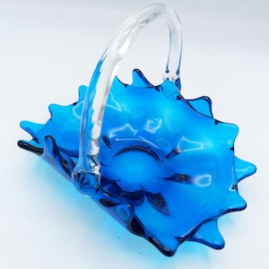 Layered Deep Blue Glass Basket with Clear Handle, Viking American Art Glass, MCM Art Glass Candy Dish, Tundra Pressed Glass Gift for Her
