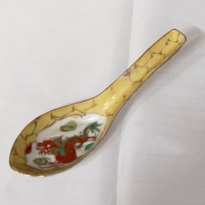 Vintage Traditional Asian Style Metal Soup Sauce Ladle Spoon - Metal Chinese Soup Spoon - Hand painted Metal Oriental Soup Spoon or Ladle