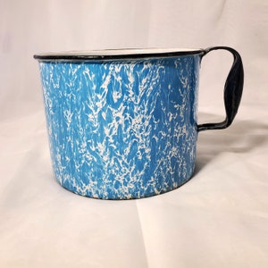 Light Blue Splatter Enamelware 12 Cup Pot, Metal Pot with Side Handle - Black Handle on Colored Enamel Pot - Rustic Farmhouse Kitchen Décor