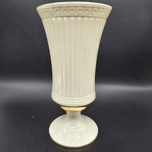 Vintage Lenox Grecian Vase: 7&quot; Cream Porcelain with Gold Trim