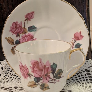 Royal London Pink Roses Tea Cup and Saucer Set,  English Bone China - Vintage Fine China