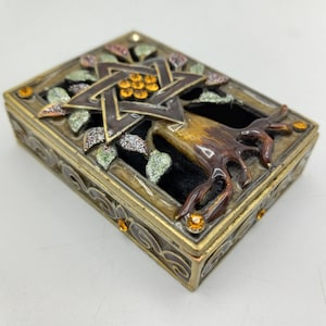 Square Brass Jeweled Trinket Ring Box, Star of David Brass Trinket Box, Tree of Life Magnet Top Trinket Box, Vintage Solid Brass Jewelry Box