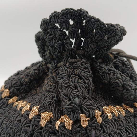 Crocheted Black Bucket Bag with Drawstring Closur… - image 4