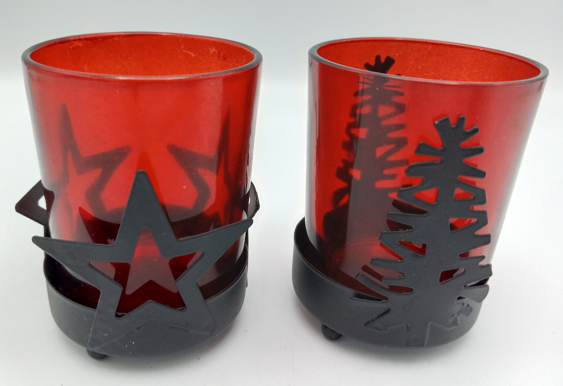 Christmas Votive Candle Holders Set of 4 Glass and Wrought Etsy