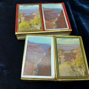Ensemble de cartes à jouer Congress à deux étages, deux ponts de cartes à jouer pittoresques du Grand Canyon, jeux de cartes vintage dans une boîte en velours d'origine, cartes à jouer d'occasion